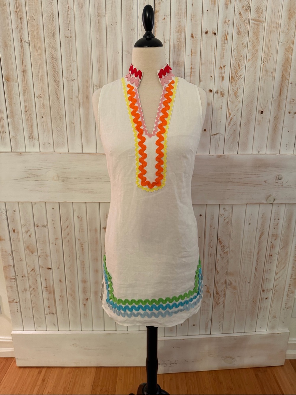 Sail to Sable White Mini Dress with Multicolor Ric Rac Trim
